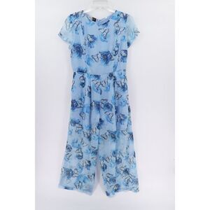 Butterfly Jumpsuit Womens XL Blue Chiffon Wide Leg Sheer Fairy Ethereal